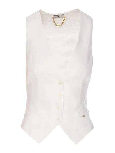 Elisabetta Franchi Sleeveless V-neck Bow Detail Jacket In White
