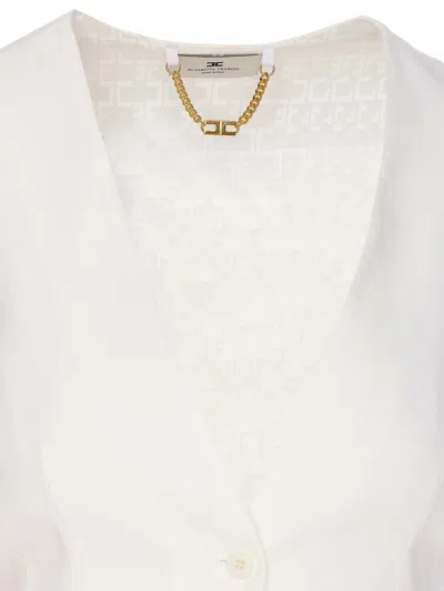 Elisabetta Franchi Sleeveless V-neck Bow Detail Jacket In White