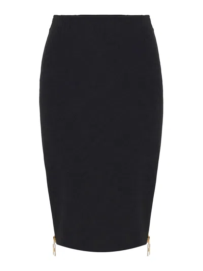 Elisabetta Franchi Knee-length Black Skirt With Gold Zipper Accents In Black