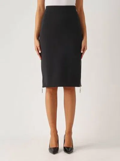 Elisabetta Franchi Knee-length Black Skirt With Gold Zipper Accents In Black