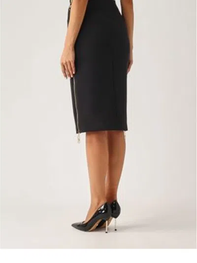 Elisabetta Franchi Knee-length Black Skirt With Gold Zipper Accents In Black
