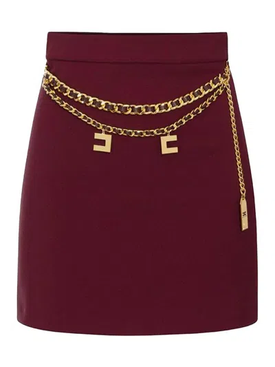 Elisabetta Franchi Chain Detail High-waisted Mini Skirts In Burgundy