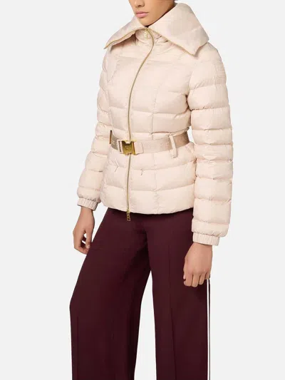 Elisabetta Franchi Short Down Jacket With Belt In Neutral