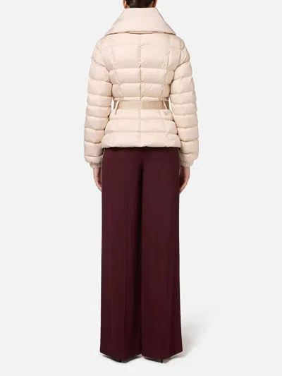 Elisabetta Franchi Short Down Jacket With Belt In Neutral