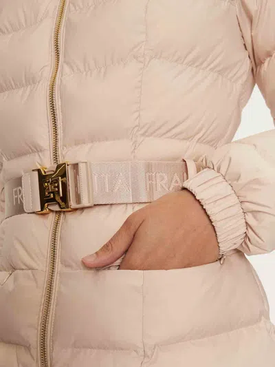 Elisabetta Franchi Short Down Jacket With Belt In Neutral