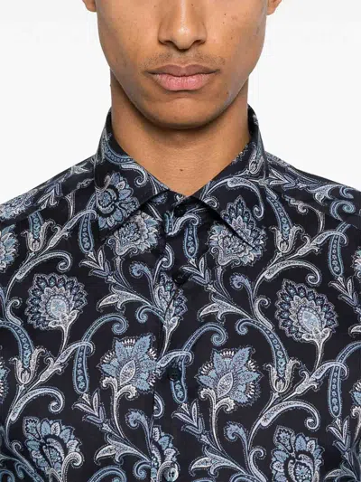 Etro Blue Cotton Shirt With All Over Paisley Print In Multi