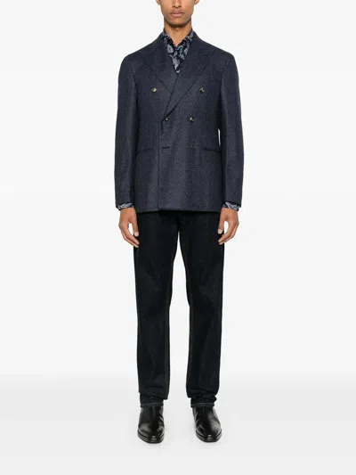 Etro Blue Cotton Shirt With All Over Paisley Print In Multi