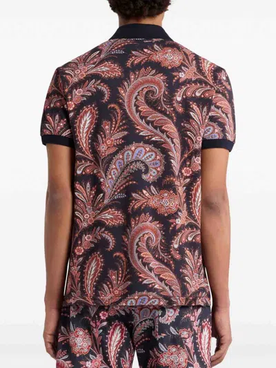Etro Multicolor Paisley Flowers Polo In Brown