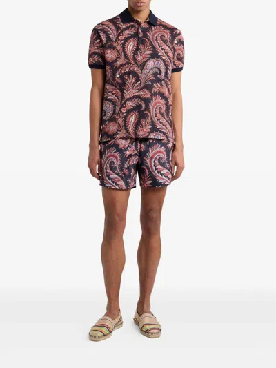 Etro Multicolor Paisley Flowers Polo In Brown