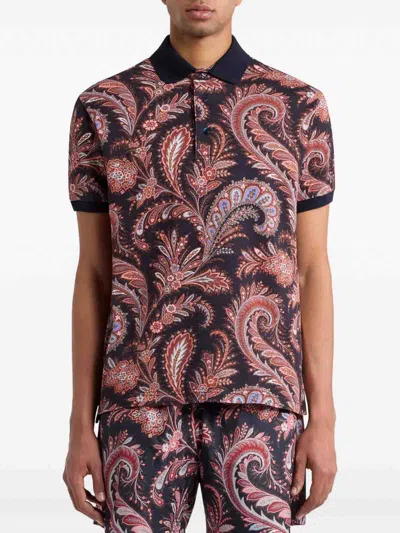 Etro Multicolor Paisley Flowers Polo In Brown