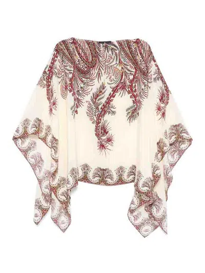 Etro , Silk Poncho Top With Placed Print, Woman, Multicolour In Multi