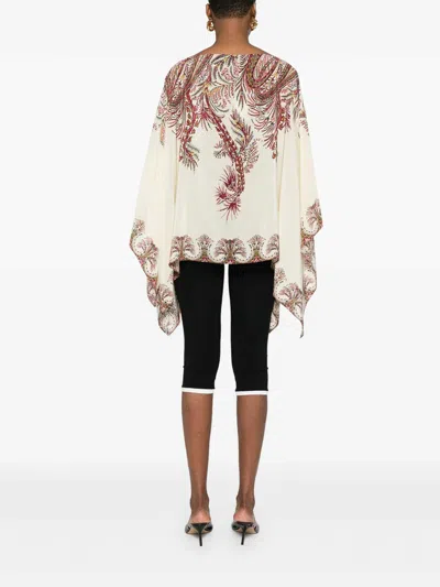 Etro , Silk Poncho Top With Placed Print, Woman, Multicolour In Multi
