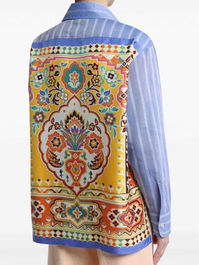 Etro Printed Silk And Striped Cotton-voile Shirt In Blue