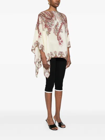 Etro , Silk Poncho Top With Placed Print, Woman, Multicolour In Multi