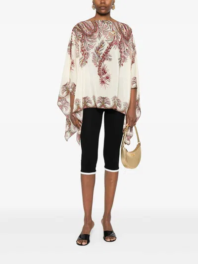Etro , Silk Poncho Top With Placed Print, Woman, Multicolour In Multi