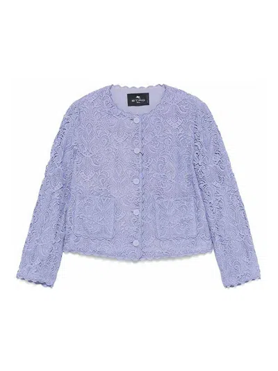 Etro Scalloped Corded Lace Jacket In Blue