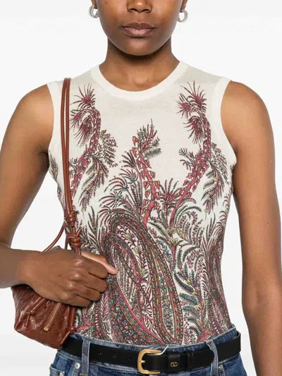 Etro , Silk And Cashmere Top With Placed Print, Woman, Multicolour, Size 44 In Multi