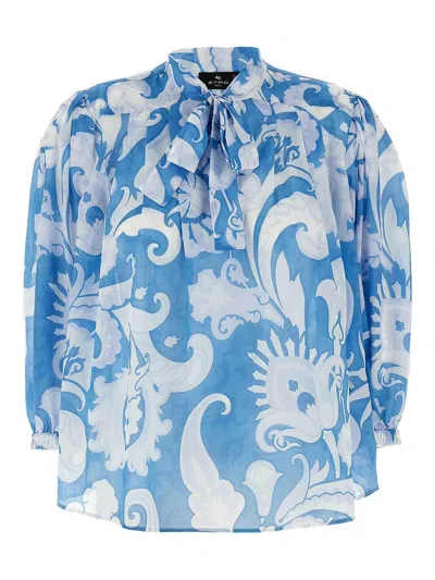 Etro Loose-fit Cotton Shirt With V-neck And Floral Pattern In Multi
