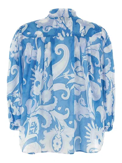 Etro Loose-fit Cotton Shirt With V-neck And Floral Pattern In Multi