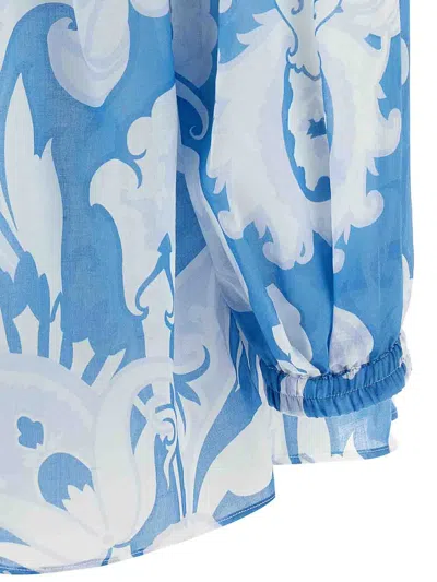 Etro Loose-fit Cotton Shirt With V-neck And Floral Pattern In Multi