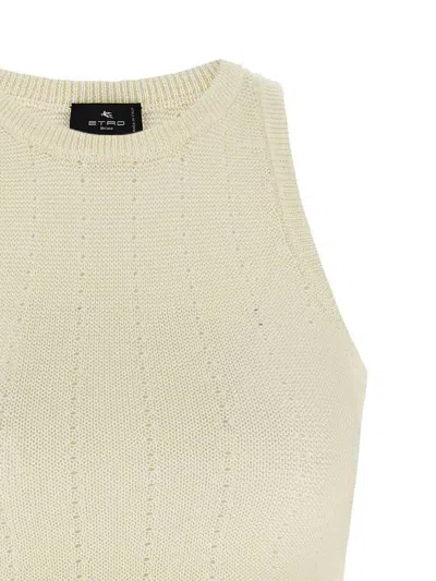 Etro Ivory Knitted Crop Top With Openwork Pattern In Neutral