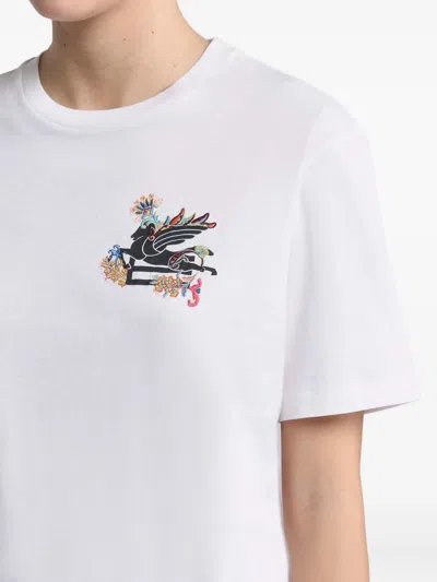 Etro Regular Fit T-shirt With Pegasus Embroidery In White