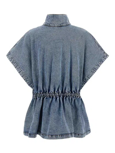 Fabiana Filippi Marbled Denim Cape With Adjustable Drawstring In Blue
