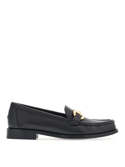 Ferragamo Leather Loafer With Iconic Gancini Detail In Black