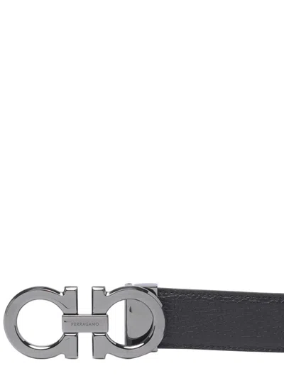 Ferragamo Brown And Black Reversible Gancini Belt