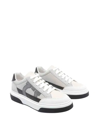 Ferragamo Nappa Leather Sneakers Contrast Sole In Gray