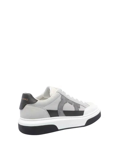Ferragamo Nappa Leather Sneakers Contrast Sole In Gray
