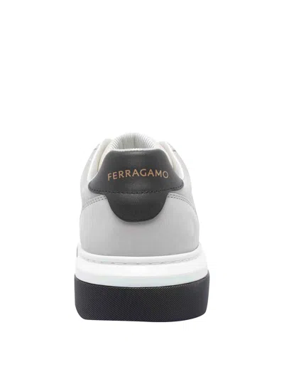 Ferragamo Nappa Leather Sneakers Contrast Sole In Gray