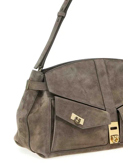 Ferragamo Hug Multipocket L Gray Shoulder Bag