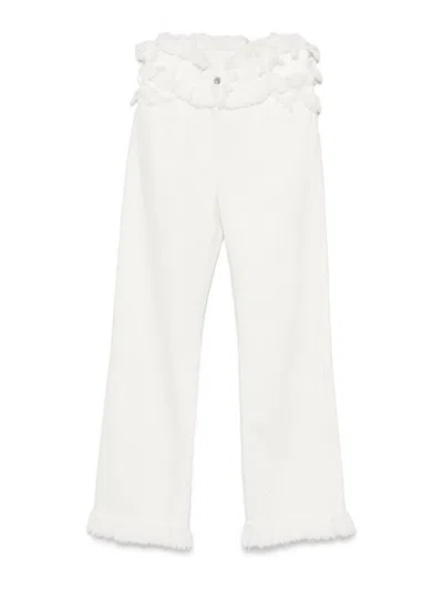 Ferragamo High Waist Wide Leg Trousers With Frayed Hem In White