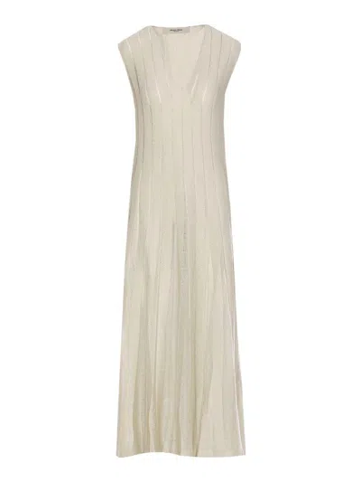 Golden Goose Womens Baby Blue Dress With Vertical Striped Pattern In White