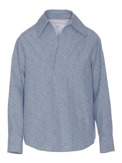 Bottega Veneta Cotton And Linen Blouse In Blue