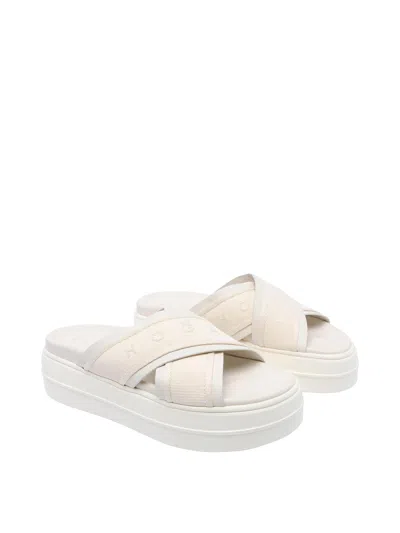 Hogan Cross Strap Platform Sandals In White