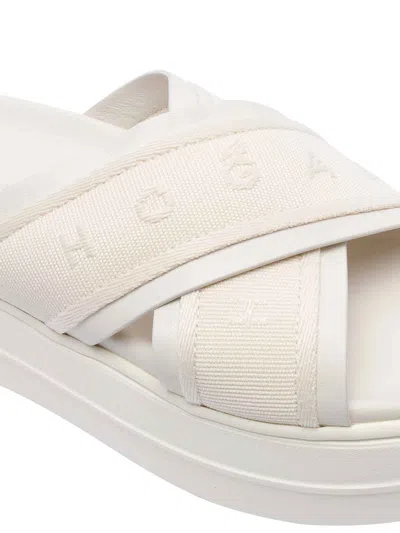 Hogan Cross Strap Platform Sandals In White