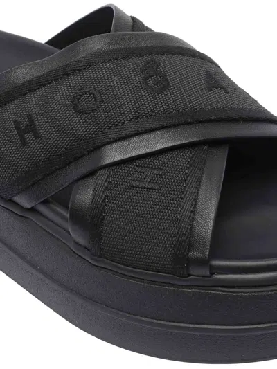 Hogan Cross Strap Platform Sandals In Black