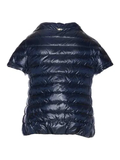 Herno Crewneck Short Sleeves High Collar Lateral Pockets In Blue