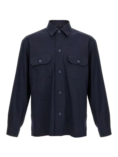Hugo Boss Relaxed-fit Shirt In An Italian-made Linen Blend In Blue