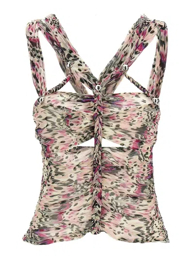 Isabel Marant 'wild' Animal Print Top With Beaded Embellishments In Multi