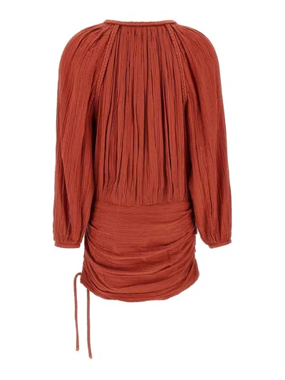 Isabel Marant Dress With Trim Drawstring Pleats Sleeves In Brown