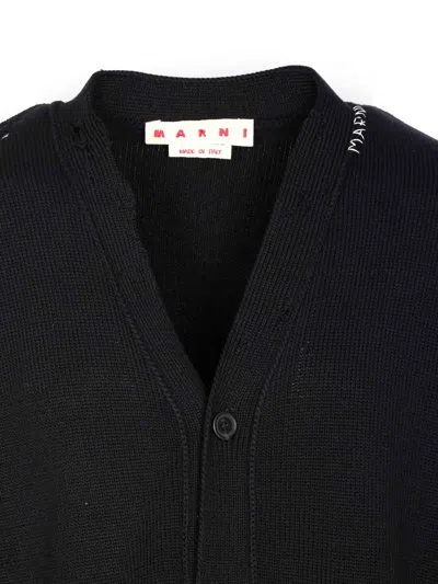 Marni Logo Embroidery Cardigan Sweaters And Cardigans Black In Black