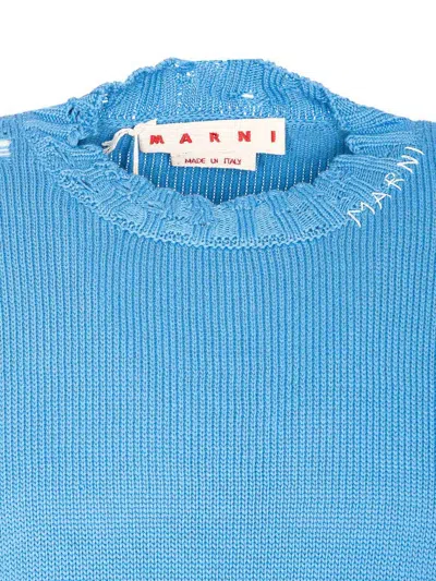 Marni Light Blue Cotton Crewneck Sweater In Blue