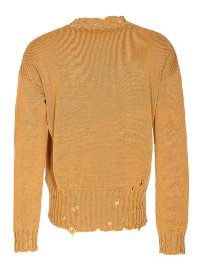 Marni Distressed Long Sleeve Ruffled Neckline Sweater In Brown