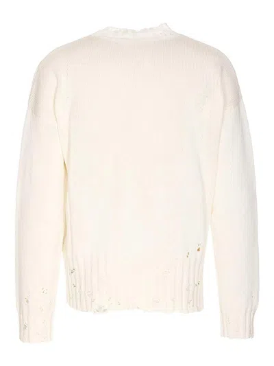 Marni Drawstring Crewneck Distressed Sweater In Neutral