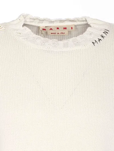 Marni Drawstring Crewneck Distressed Sweater In Neutral
