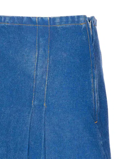 Marni Denim High Waist Midi Skirt With Pleated Detail In Blue