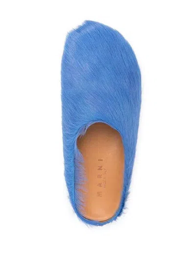 Marni Ponyskin And Leather Mules In Blue